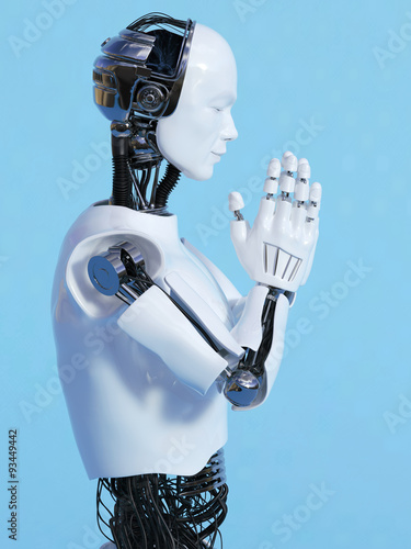 Robot man doing namaste nr 3.
