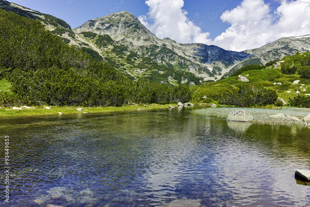 Reflection of Muratov peak in Mountain river, Pirin Mountain, Bulgaria
