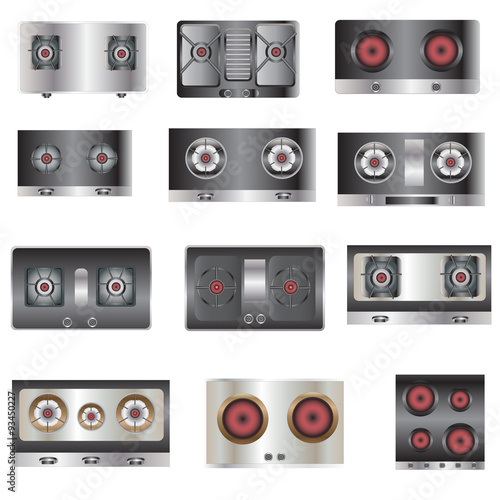 Kitchen equipment  Gas stove top view set 5 for interior   vector illustration