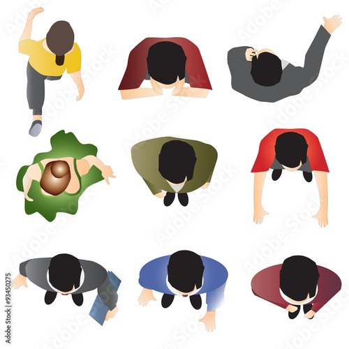 people standing top view set 10 for interior , vector illustration