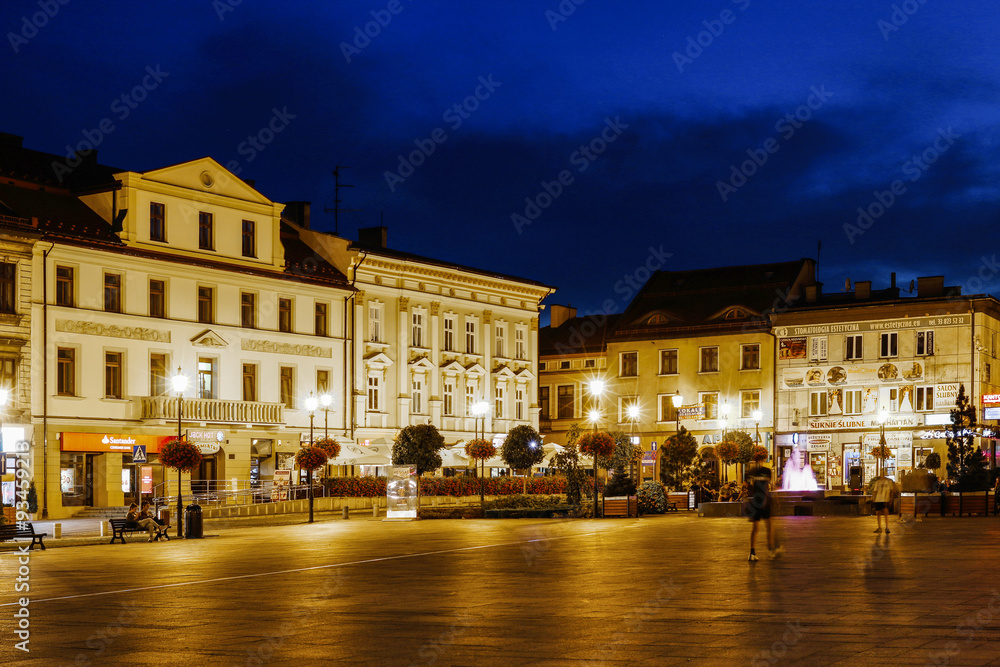 Main market square in Wadowice, Poland.