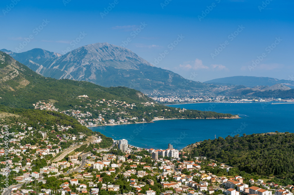 Popular touristic village Sutomore on the shore of Adriatic sea. Montenegro