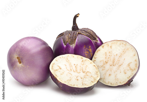 Round eggplant on white