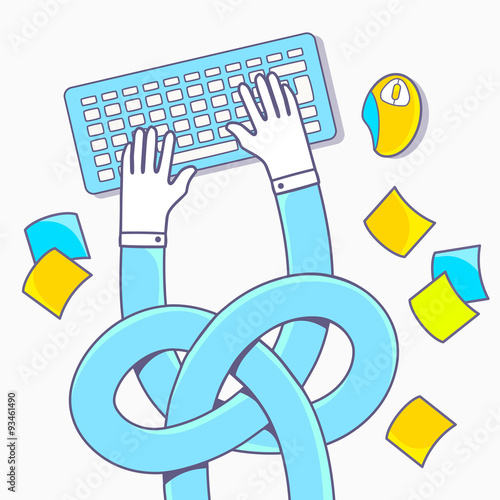 Vector illustration of hands tied in a knot on light background.