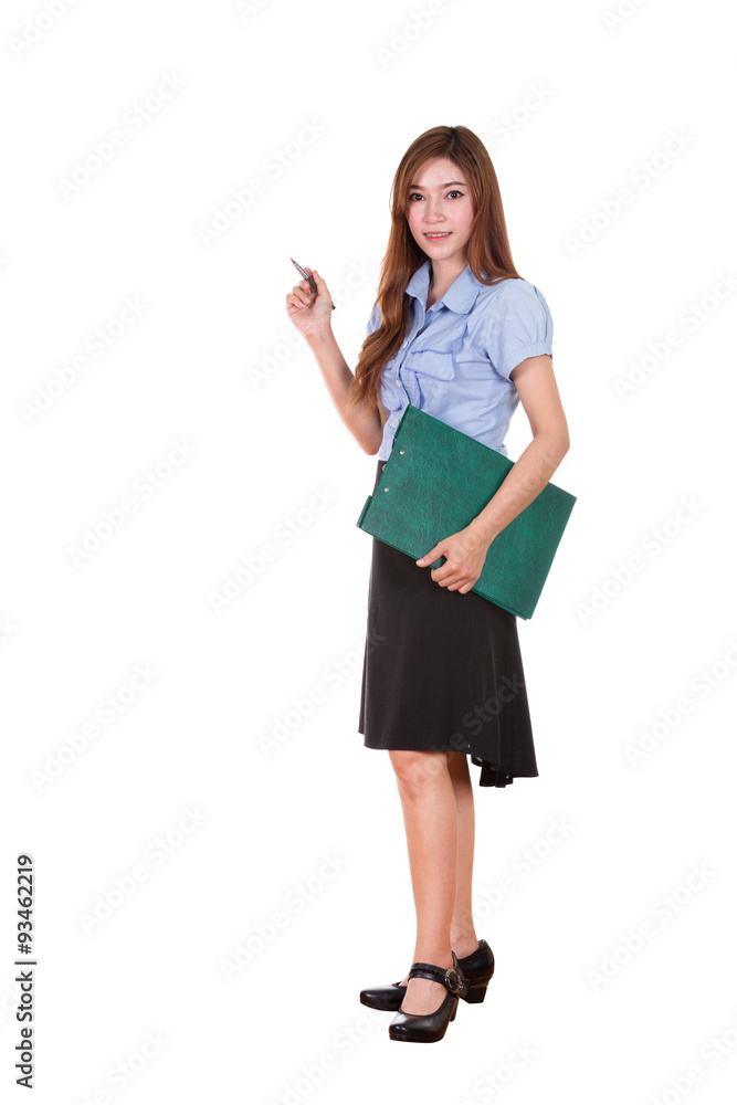Business woman with a pen and clipboard Business woman with a pen and clipboard