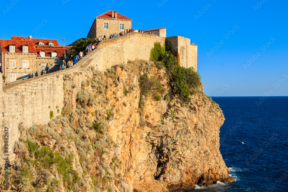 Particular View of city wall of old fortress in Dubrovnik, Croat