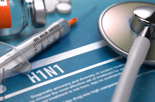 H1N1. Medical Concept on Blue Background. photo