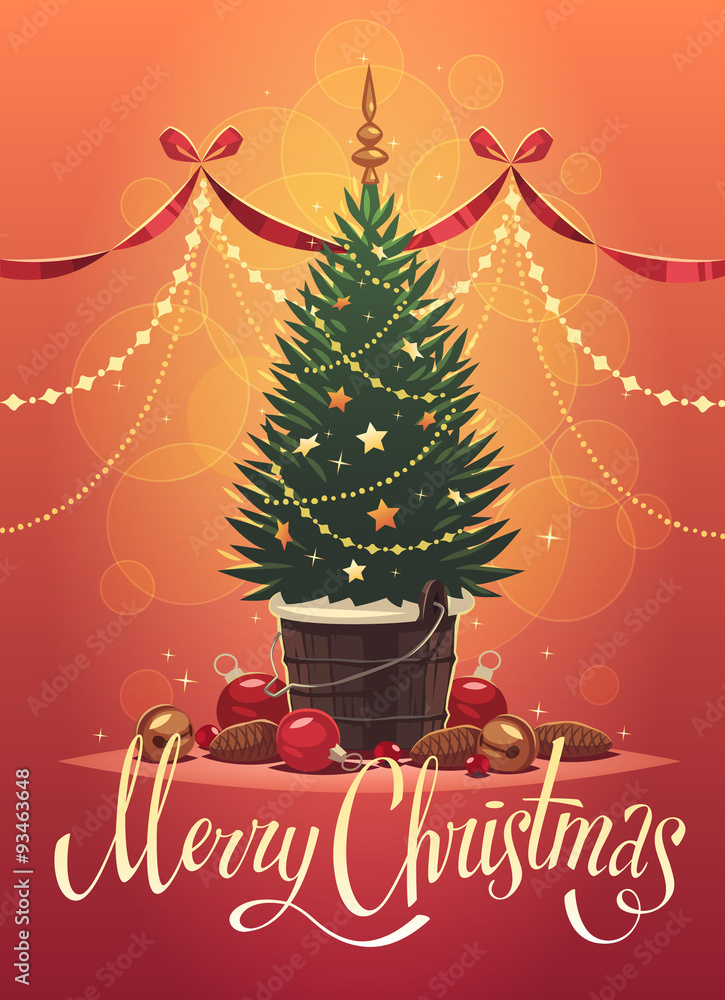 Christmas tree. Christmas greeting card \ background \ poster. Vector illustration.