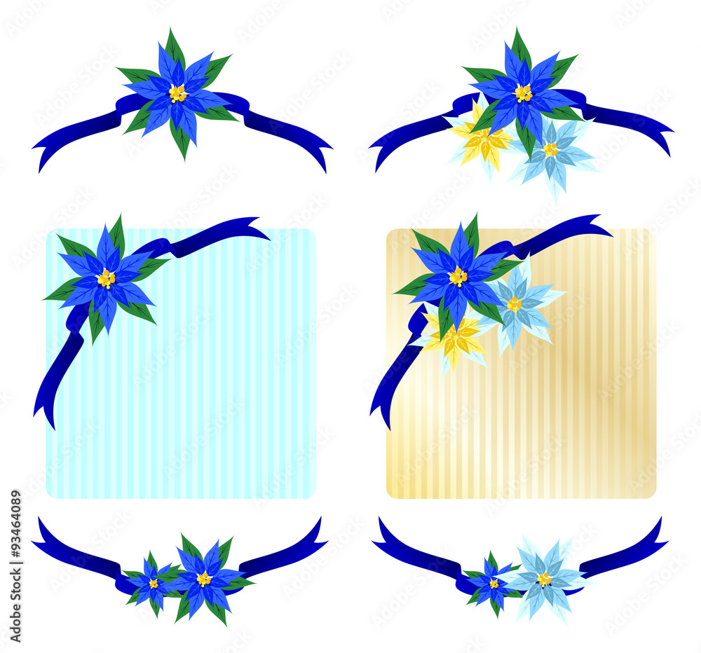 ポインセチア 青系 リボン枠 Stock イラスト Adobe Stock