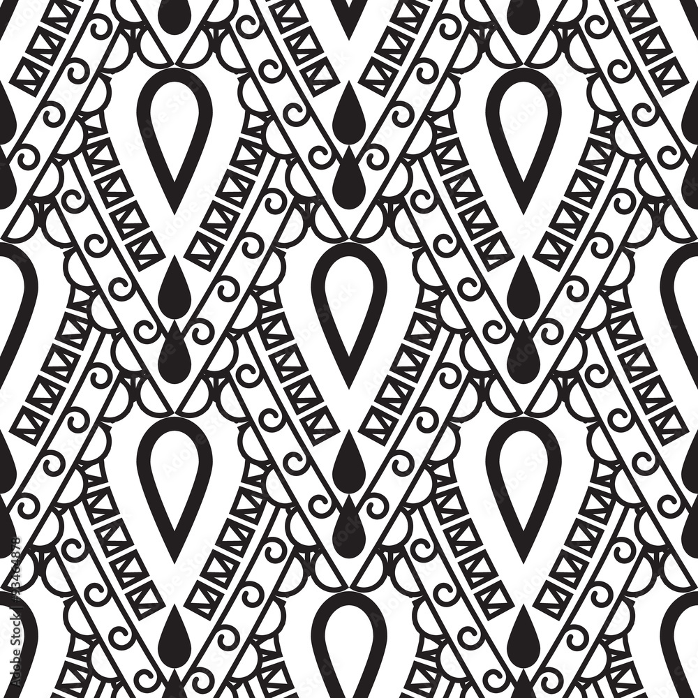 Vector paisley pattern in black and white. Seamless background. Stock