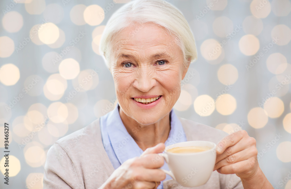 happy senior woman with cup of coffee happy senior woman with cup of coffee