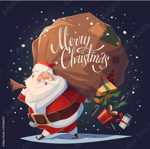 Santa drops gifts. Christmas greeting card \ background \ poster. Vector illustration. photo