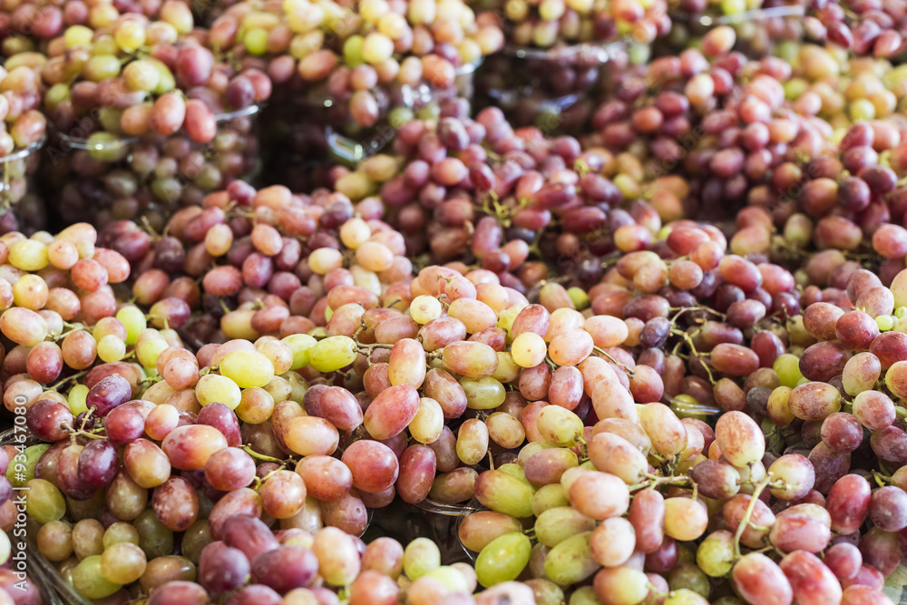 Fresh grapes on the table at the market