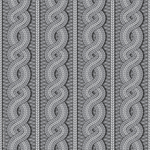 Vector seamless grey Christmas sweater cable knitted pattern in ethnic style