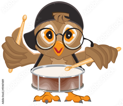 Owl drummer. Owl beats the drum