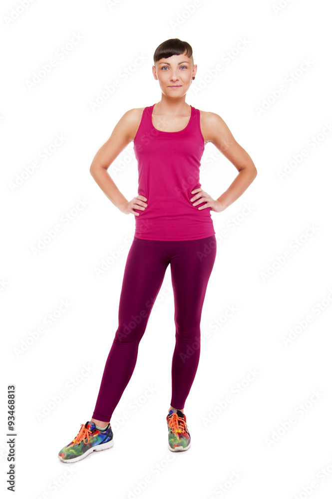 Young woman in fitness outfit isoleted on white background smili Young woman in fitness outfit isoleted on white background smili