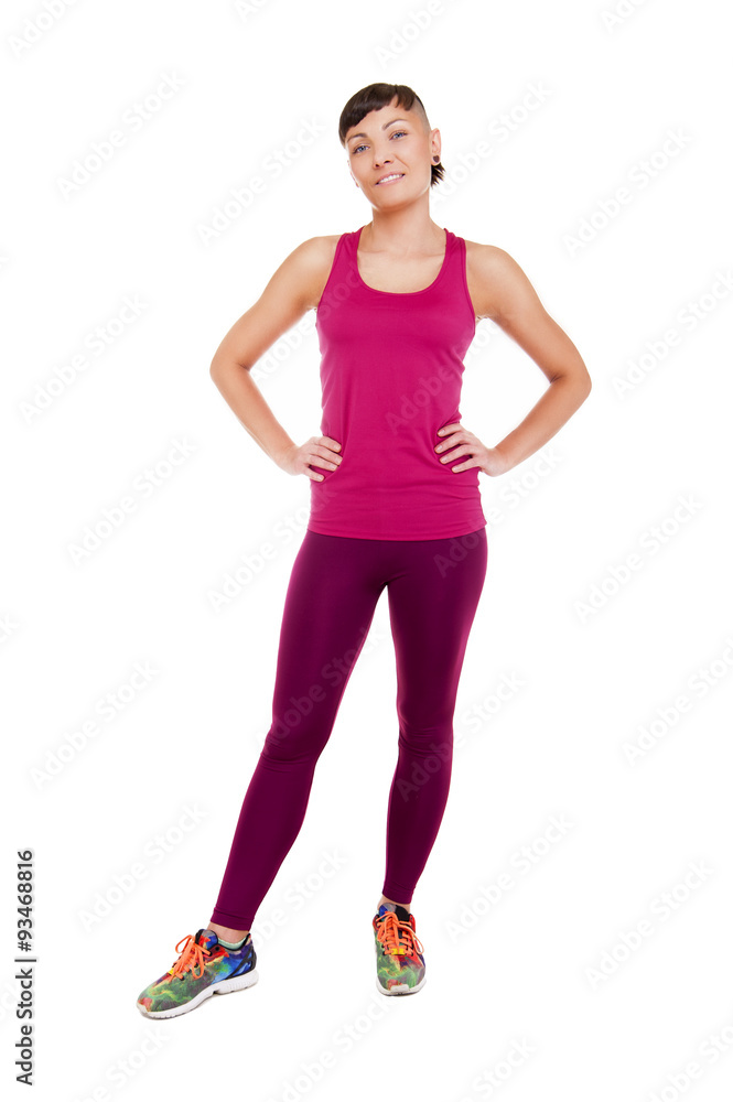 Young woman in fitness outfit isoleted on white background smili Young woman in fitness outfit isoleted on white background smili