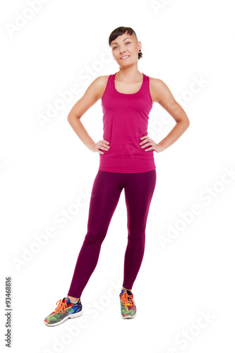 Young woman in fitness outfit isoleted on white background smili