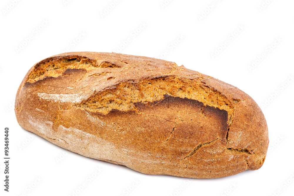 Loaf of bread on white background.