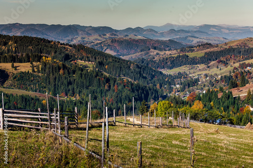 Small village in autumn Carpathian mountains