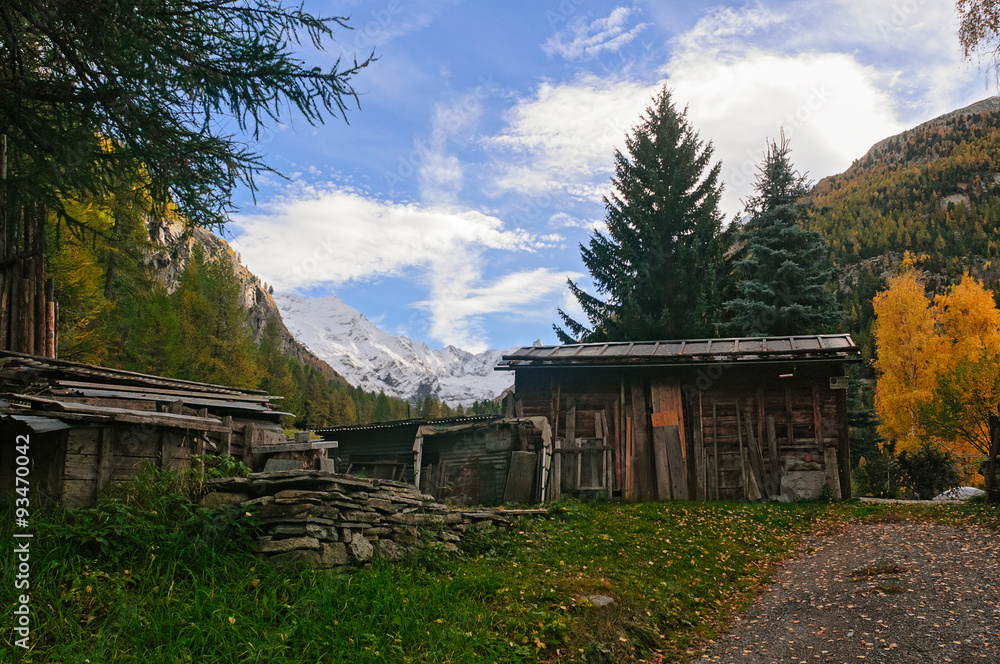 Old wooden shed in mountains