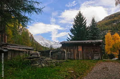 Old wooden shed in mountains