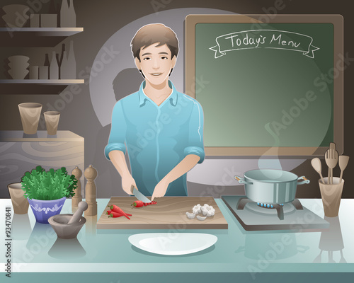 cooking / young man preparing dinner