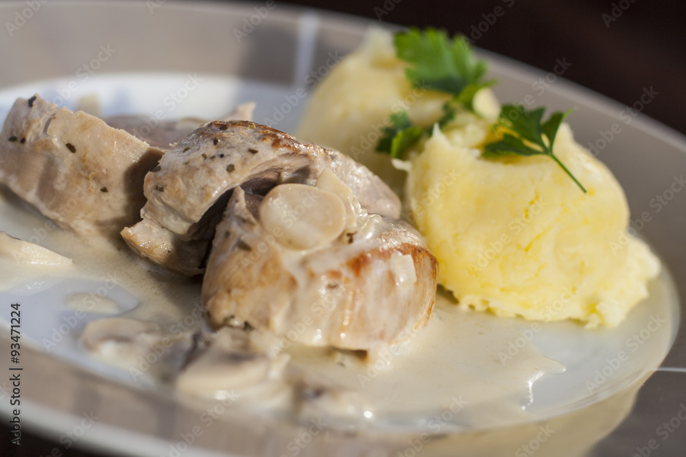 Roasted pork tenderloins with champignon mushroom gravy Roasted pork tenderloins with champignon mushroom gravy