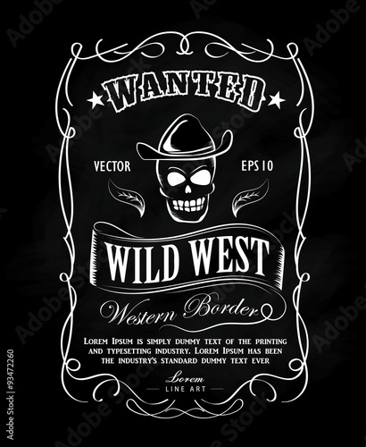 Vintage frame label blackboard hand drawn western border vector