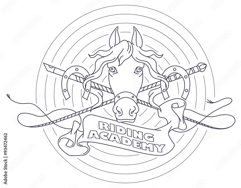Vector illustration. Line graphic. Riding academy template.