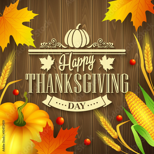 Hand drawn thanksgiving greeting card with leaves, pumpkin and