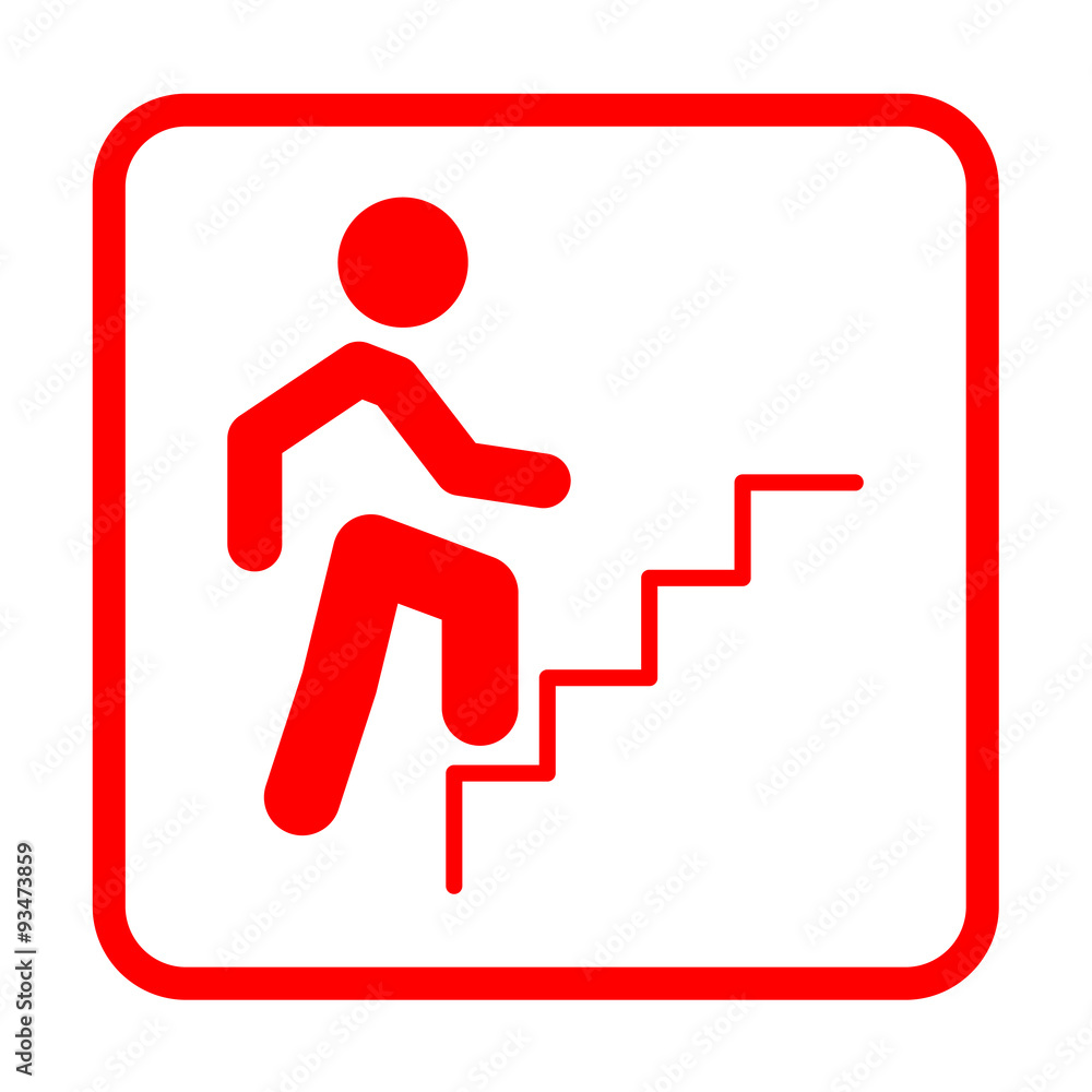Icono plano simbolo hombre subiendo escalera rojo Icono plano simbolo hombre subiendo escalera rojo