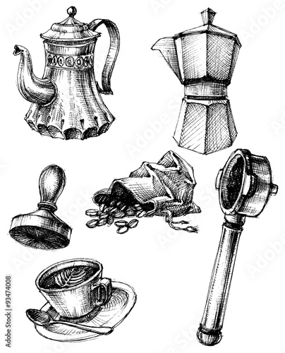 Coffee and coffee making set, retro style