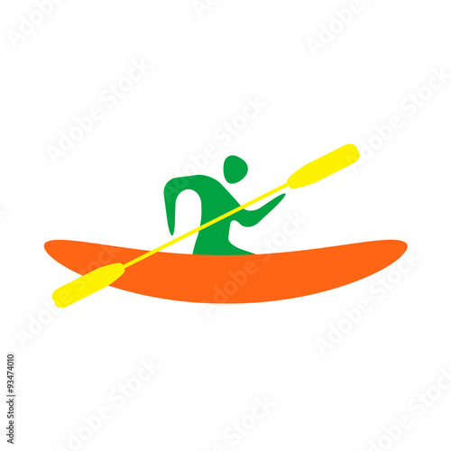 Kayak and paddle square icon. Vector illustration of Outdoor activities elements - kayak and rowing oar. Kayak isolated, sea kayak
