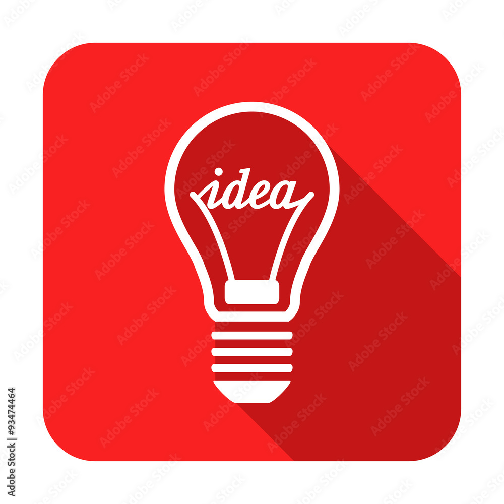 Icono cuadrado plano idea en bombilla rojo Icono cuadrado plano idea en bombilla rojo