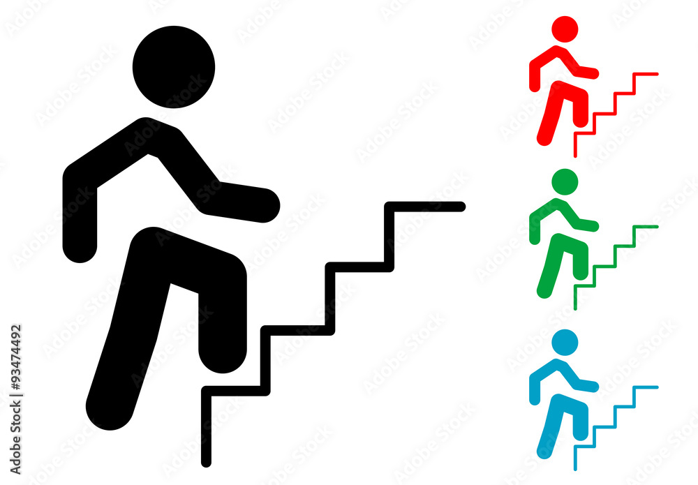 Pictograma hombre subiendo escalones varios colores Pictograma hombre subiendo escalones varios colores