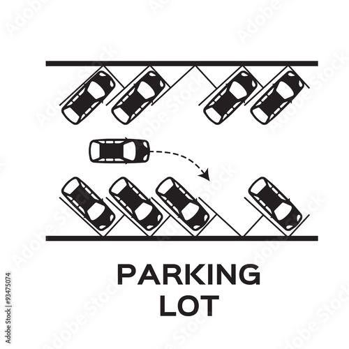 Top View Parking lot design. Many cars parked. Vector Illustration.