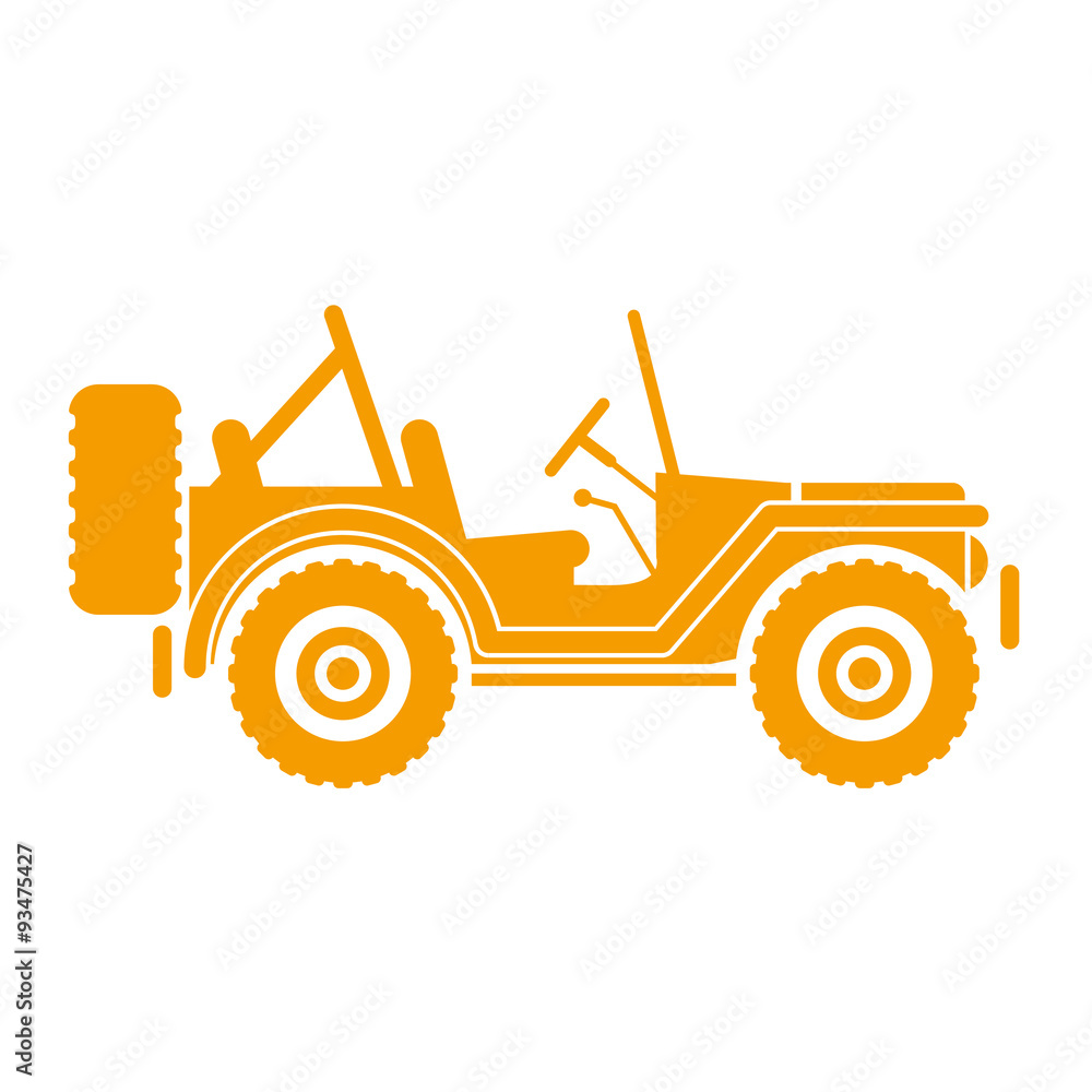 Icono plano jeep lateral naranja