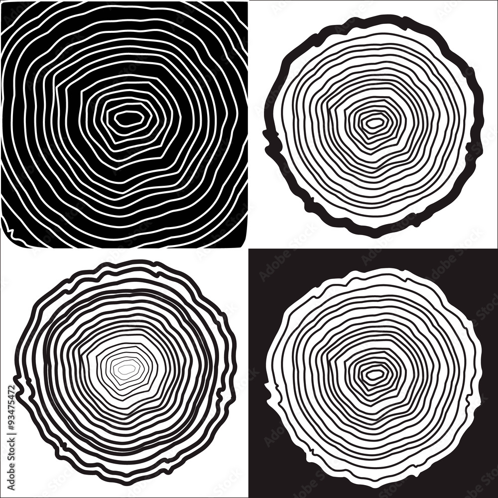 Fototapeta premium Tree rings background and saw cut tree trunk vector, forestry and sawmill