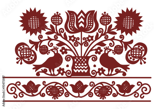 Traditional Hungarian embroidery Pattern with birds