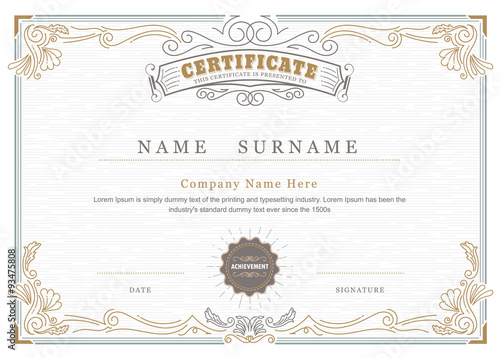 Achievement certificate elegant flourishes antique frame vintage