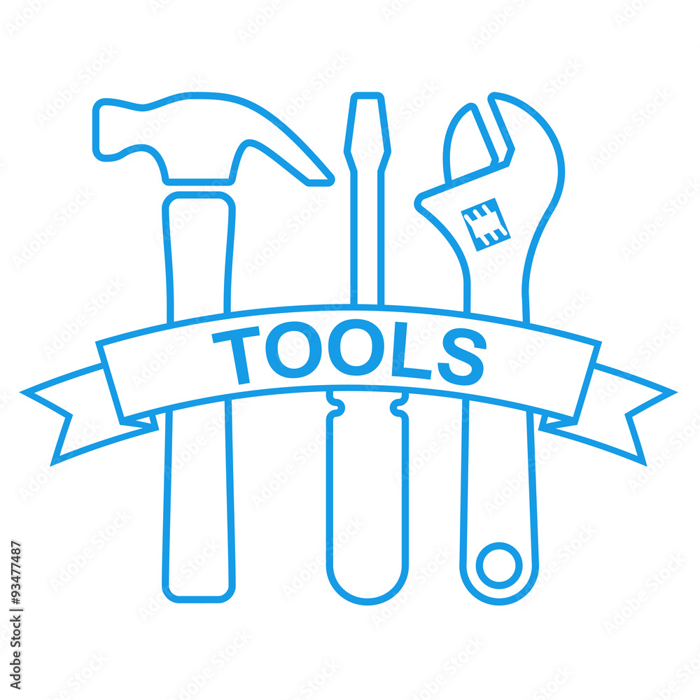 Icono plano cinta texto TOOLS azul #1 Icono plano cinta texto TOOLS azul #1