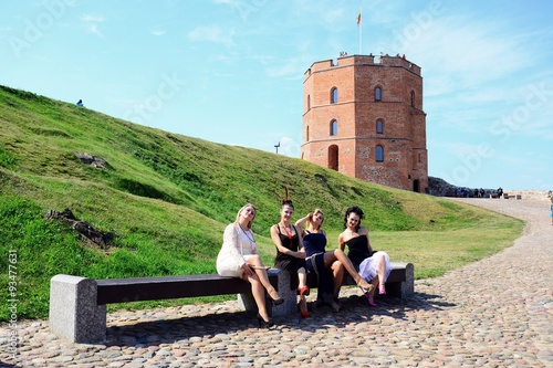 Beautiful girls in Vilnius town Gediminas castle hill