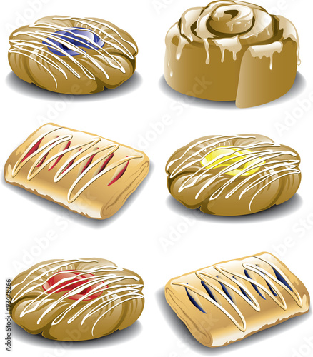 Illustration of assorted breakfast pastries..