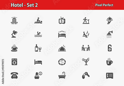 Hotel Icons. Professional, pixel perfect icons optimized for both large and small resolutions. EPS 8 format.
