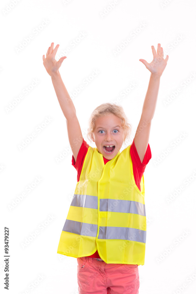blond girl with reflective vest blond girl with reflective vest