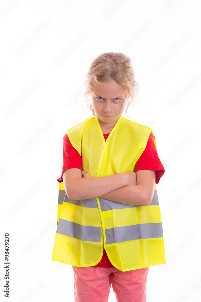 blond girl with reflective vest blond girl with reflective vest