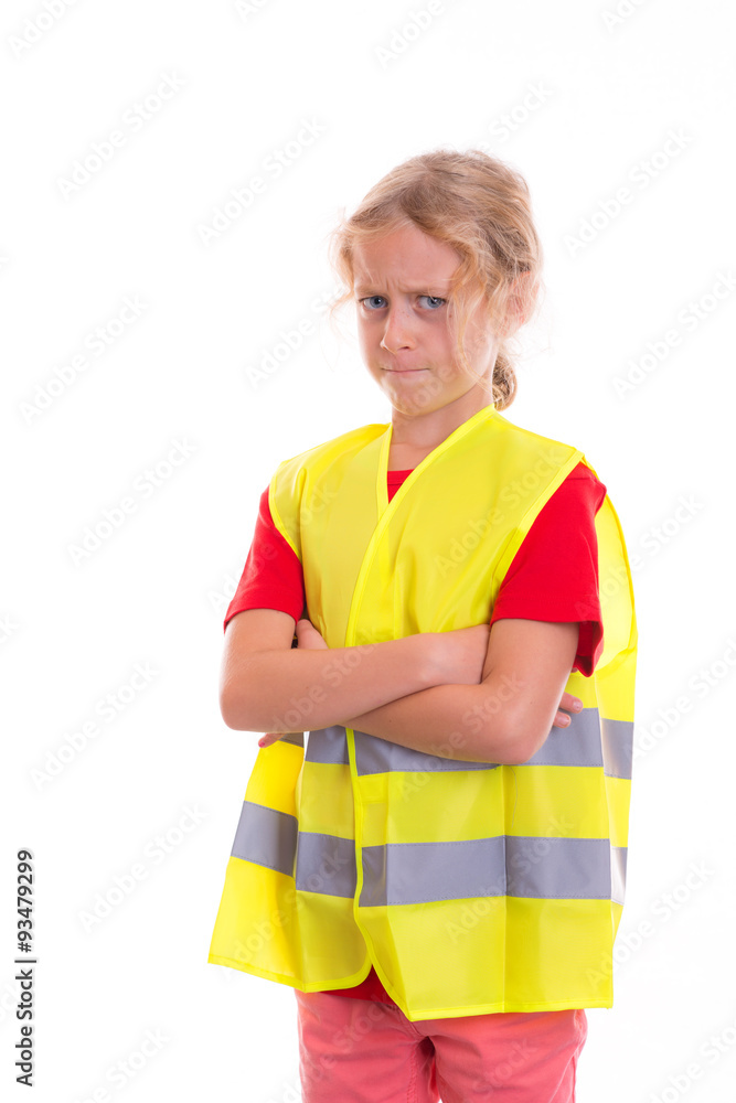blond girl with reflective vest blond girl with reflective vest