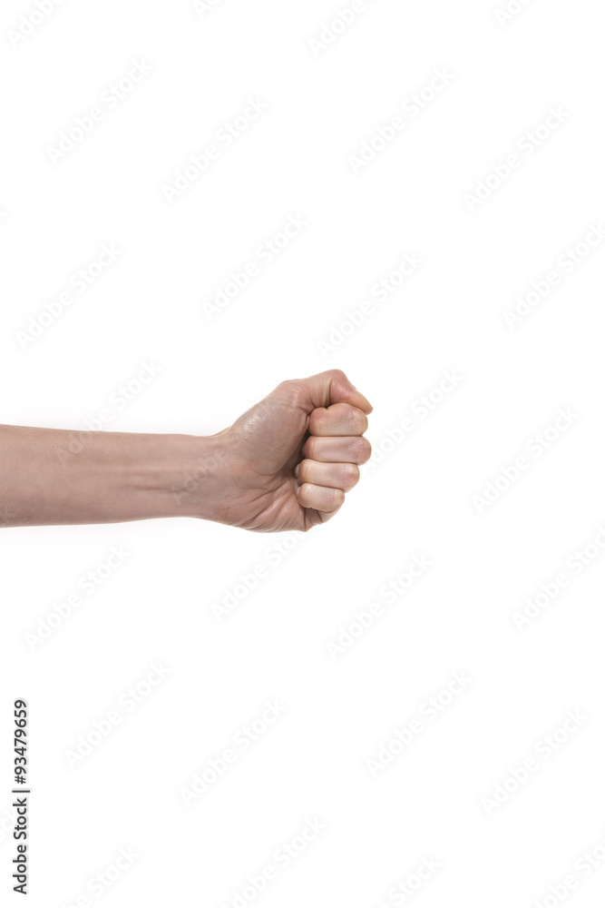 Hand gesture. Fist punching the air. Studio shot isolated on white  background Stock Photo | Adobe Stock