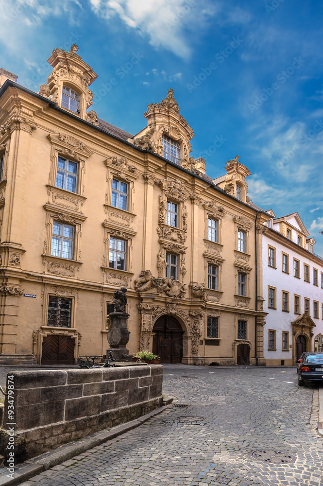 Bamberg. Beautiful facade of a historic building.  Historic city center of Bamberg is a listed UNESCO world heritage site